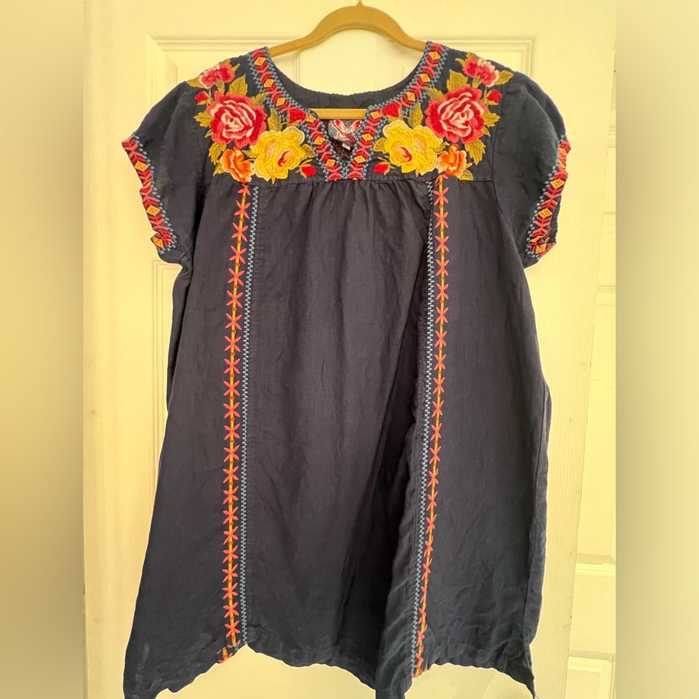 Johnny Was cotton mini dress with embroidery in xl